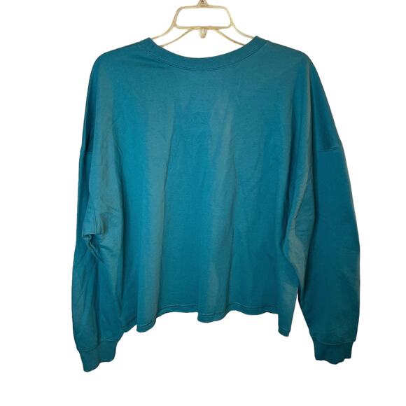 Disney Mickey and Friends Cropped Teal Long Sleeve Crewneck Sweatshirt - Picture 2 of 5